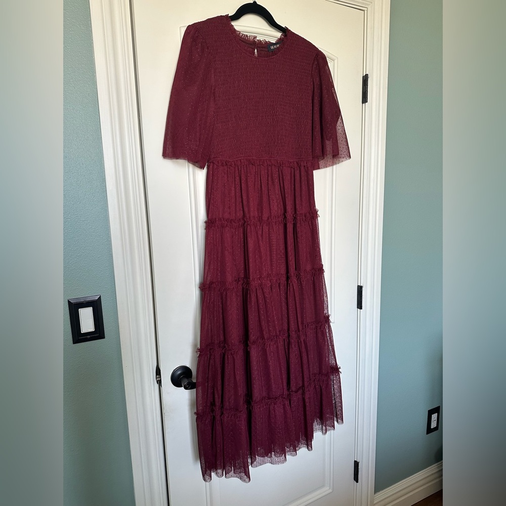 Burgundy Smocked Midi Dress